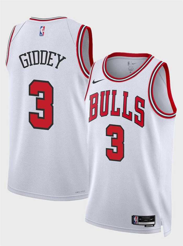 Mens Chicago Bulls #3 Josh Giddey White Association Edition Stitched Basketball Jersey Dzhi